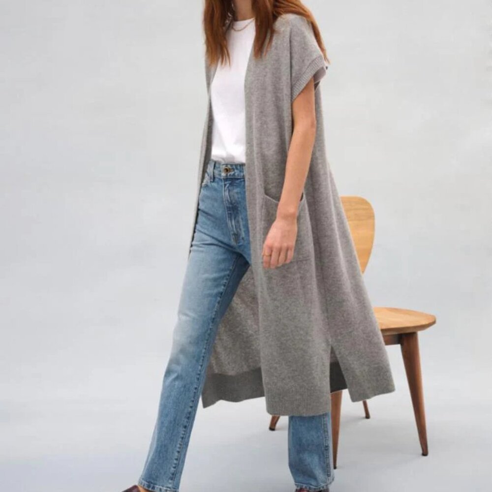 White + Warren — Cashmere Long Open Cardigan in Grey Heather (Never Worn)